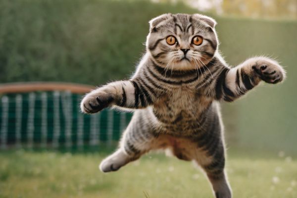 Jumping Scottish Fold Cat in Mid-Air