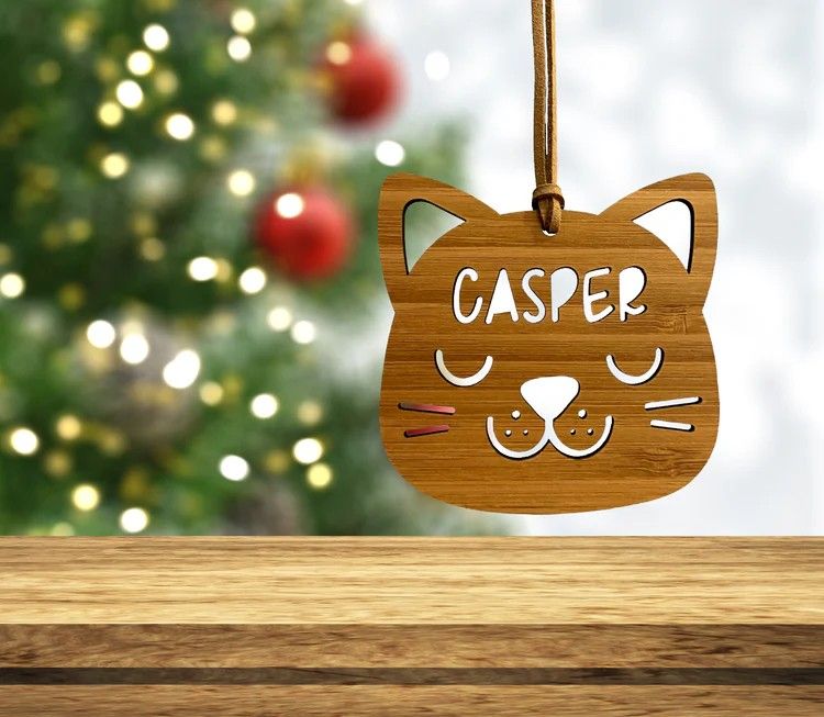 Personalised Christmas tree ornament with cat's name is a fabulous Christmas gift for cat lovers