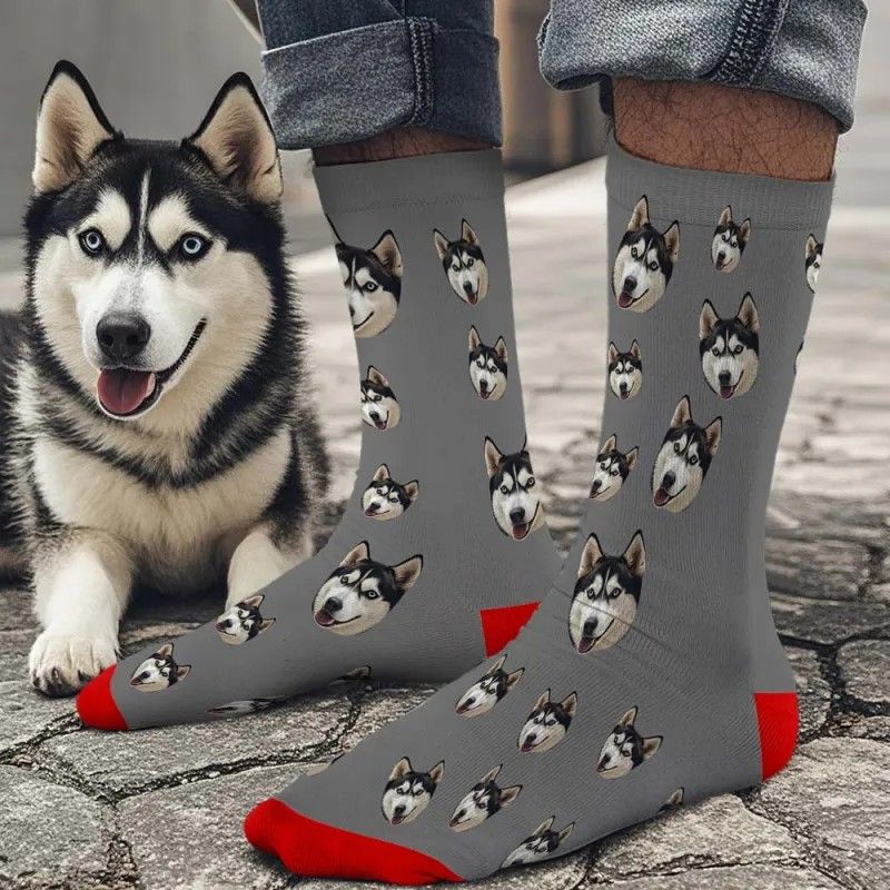 Custom socks for the dog lover with photo of his dog on his socks