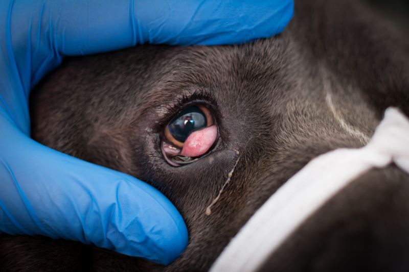 Cane corso with cherry eye in vet surgery being prepared for surgery